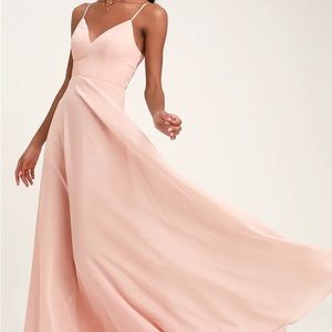 Romantic Ways Blush Pink Lace Button Back Maxi Dress